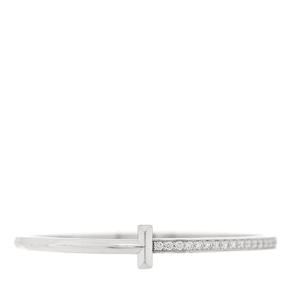 Tiffany 18K White Gold Diamond Narrow T1 Hinged Bangle Bracelet 1 of 4