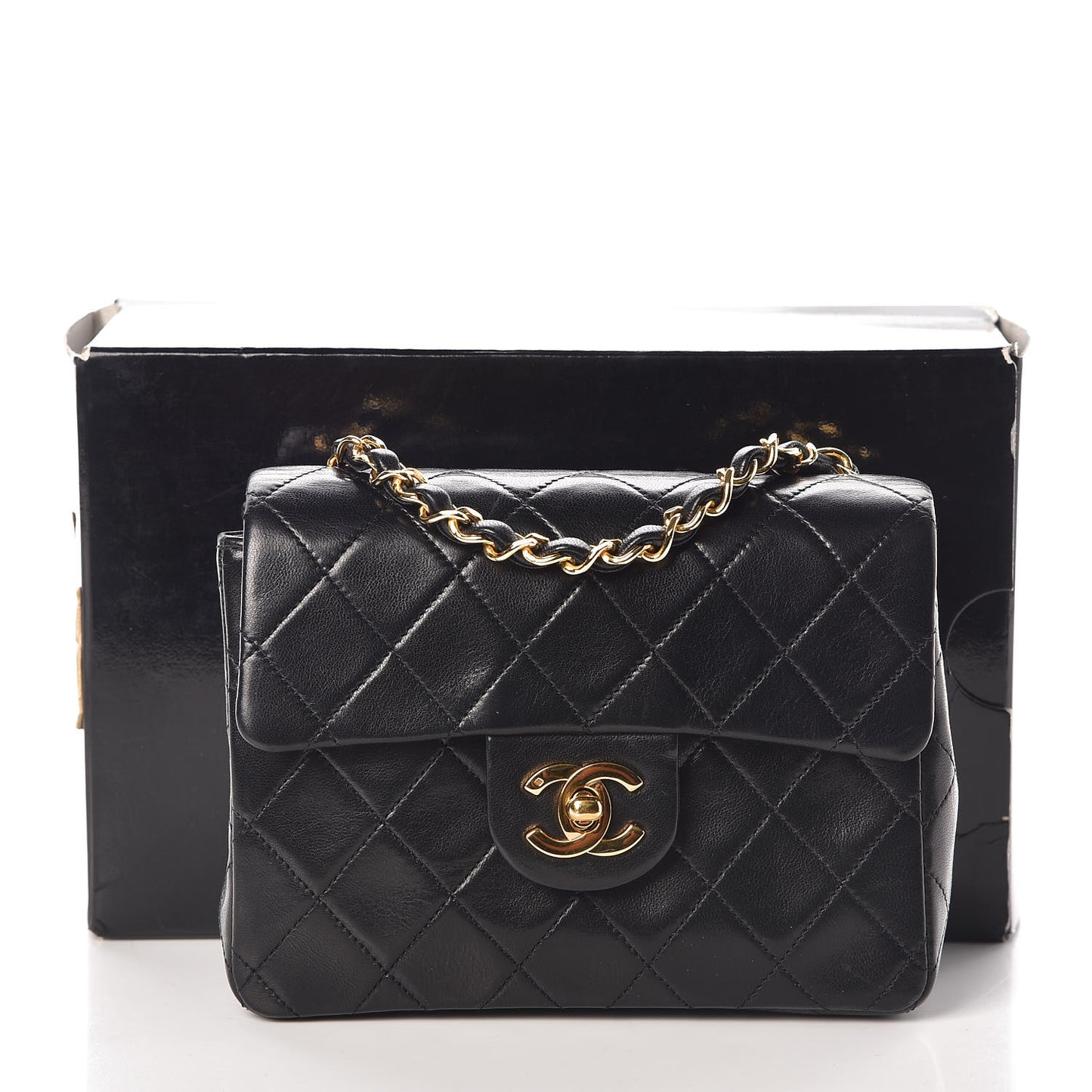 Lambskin Quilted Mini Square Flap Black