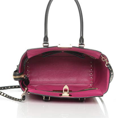 Valentino Garavani Vitello Bi-Color Rockstud Double Handle Tote Fuxia Black 5 of 6