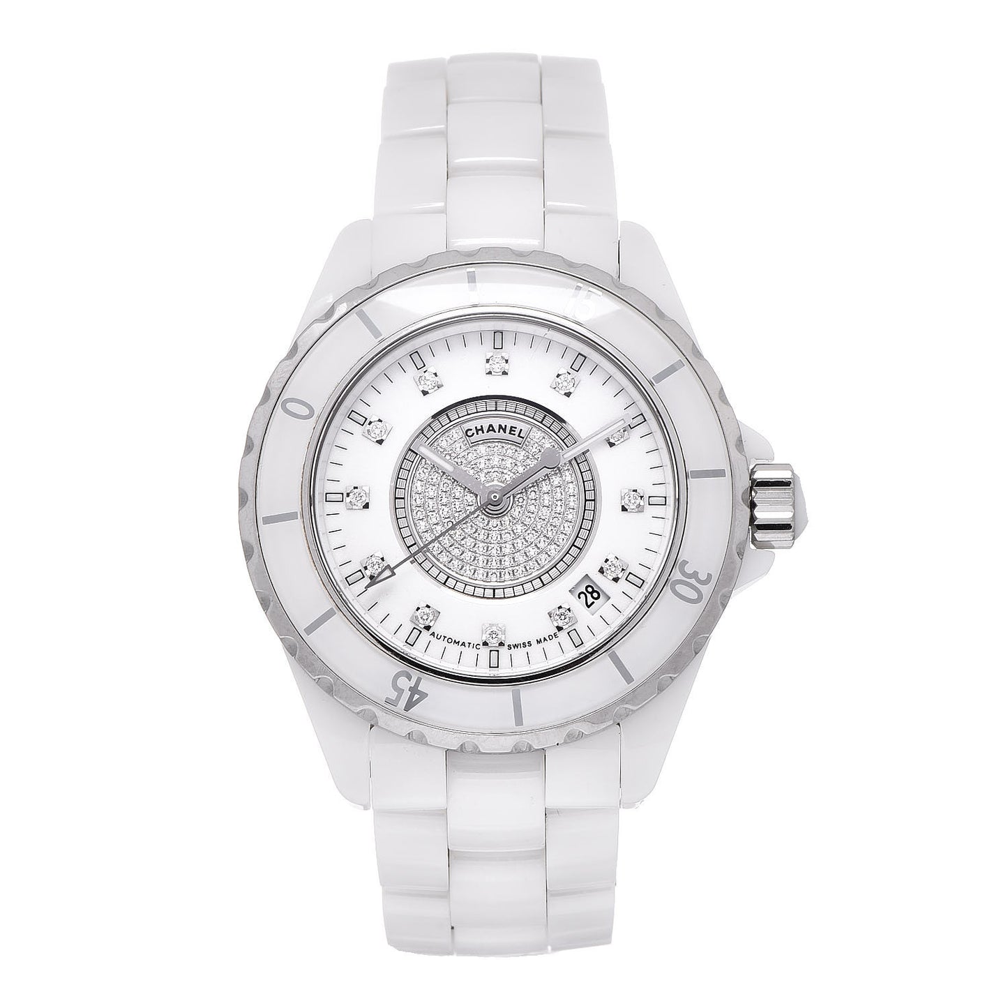 Stainless Steel Ceramic Diamond 38mm J12 Automatic Watch White