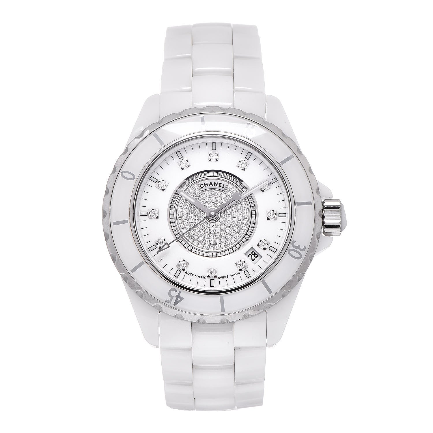 Chanel Stainless Steel Ceramic Diamond 38mm J12 Automatic Watch White 1 of 7