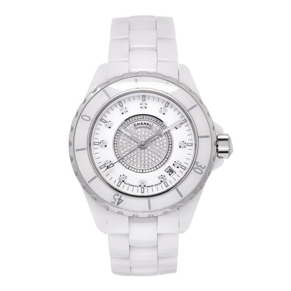 Chanel Stainless Steel Ceramic Diamond 38mm J12 Automatic Watch White 1 of 7
