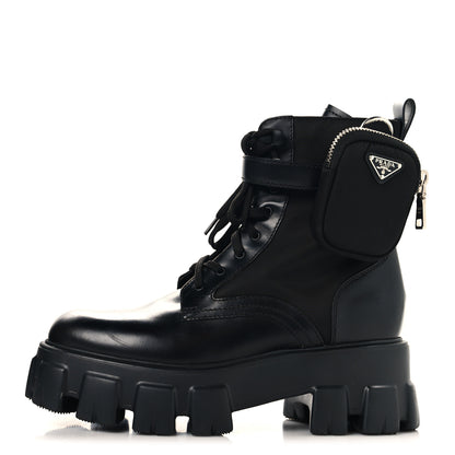 Prada Spazzolato Rois Nylon Metal Triangle Logo Monolith Pouch Pocket 55mm Boots 38.5 Black 1 of 10