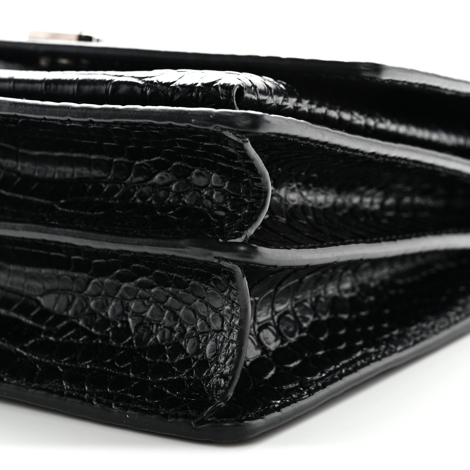 Saint Laurent Calfskin Crocodile Embossed Medium Monogram Sunset Black 10 of 11