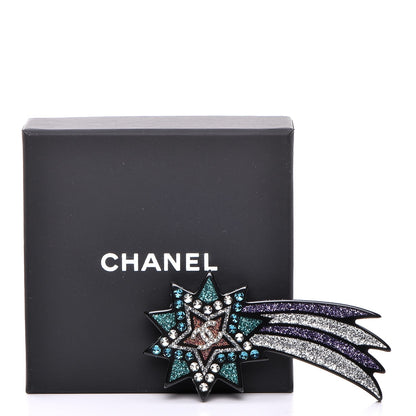 Chanel Glitter Resin CC Shooting Star Brooch Black Purple Green 5 of 5