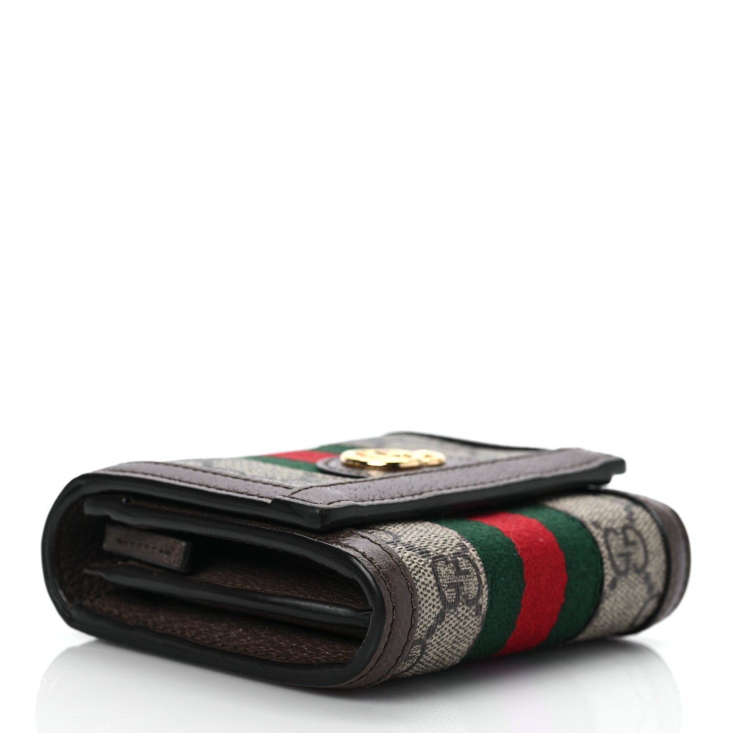 Gucci GG Supreme Monogram Textured Calfskin Web Ophidia Card Case Wallet Beige Ebony New Acero 4 of 6
