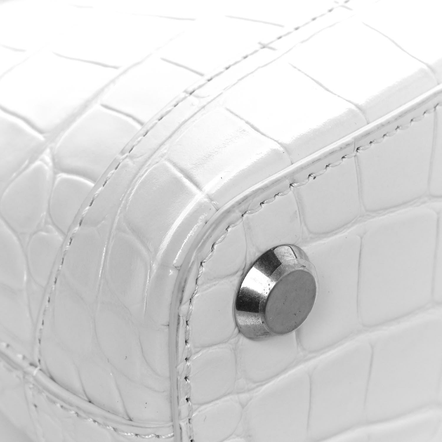 Balenciaga Calfskin Crocodile Embossed XXS Ville Top Handle Bag White Black 16 of 18