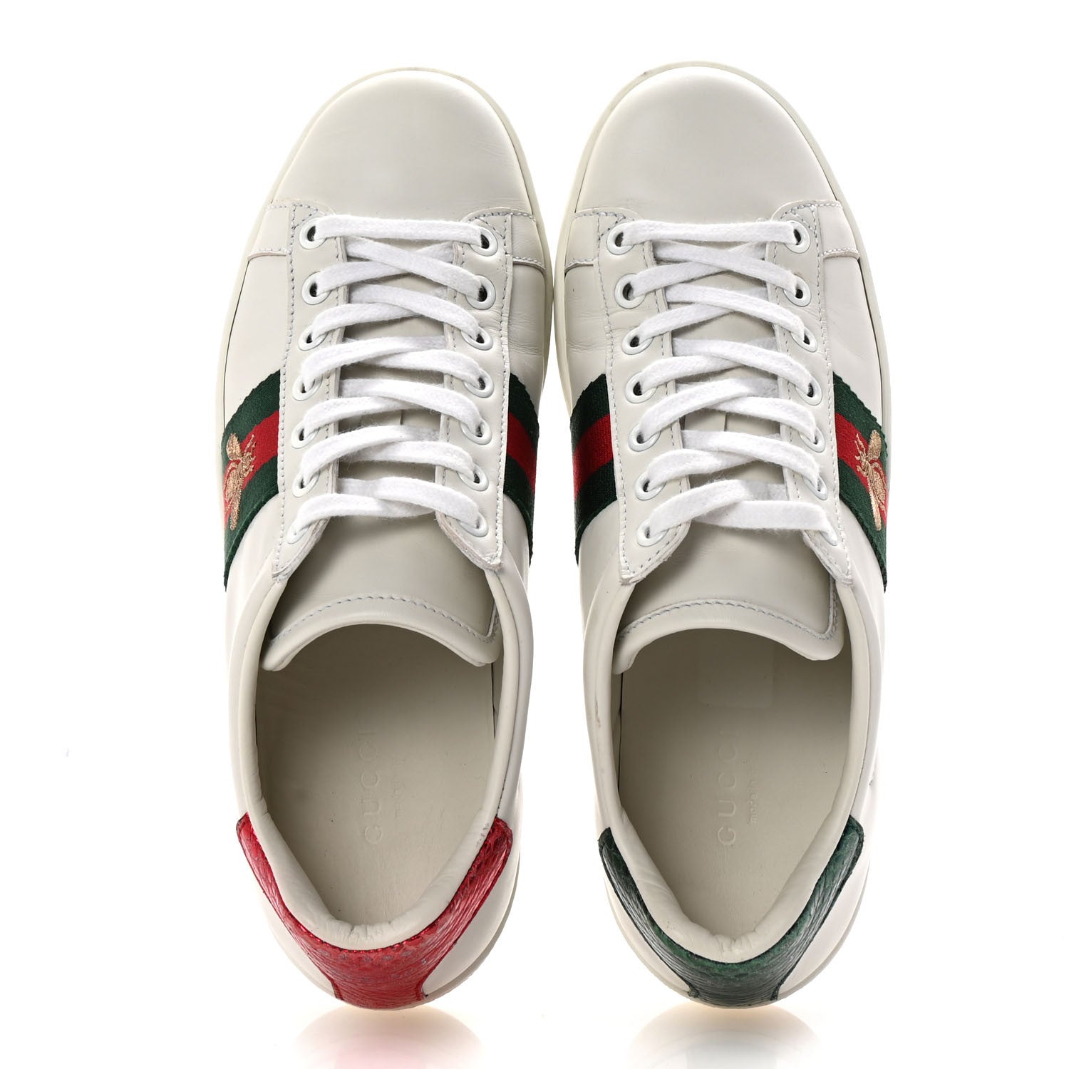 Gucci Calfskin Ayers Bee Embroidered Womens Ace Sneakers 36 White Green 2 of 10