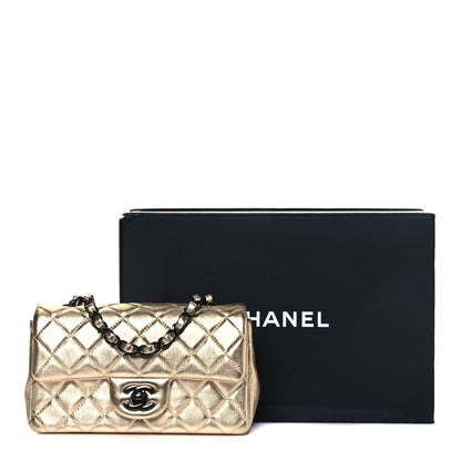 Chanel Metallic Lambskin Quilted Mini Rectangular Flap Gold Black 14 of 14