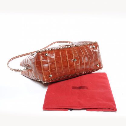 Valentino Garavani Alligator Rockstud Tote Brown 8 of 8