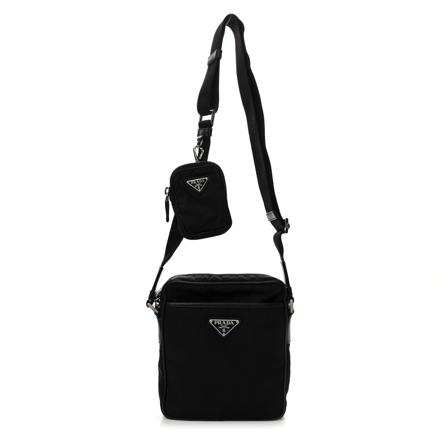 Prada Tessuto Nylon Saffiano Pocket Messenger Shoulder Bag Black 1 of 13