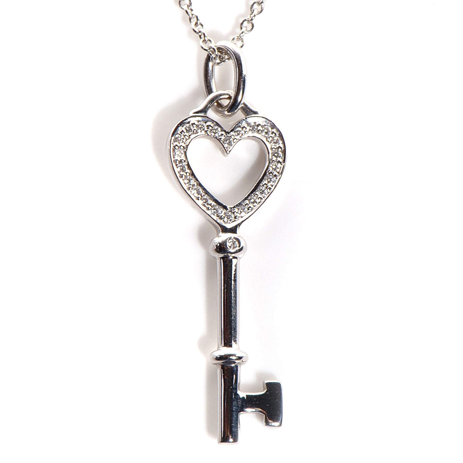 Tiffany Platinum Diamond Heart Key Pendant Necklace 3 of 6