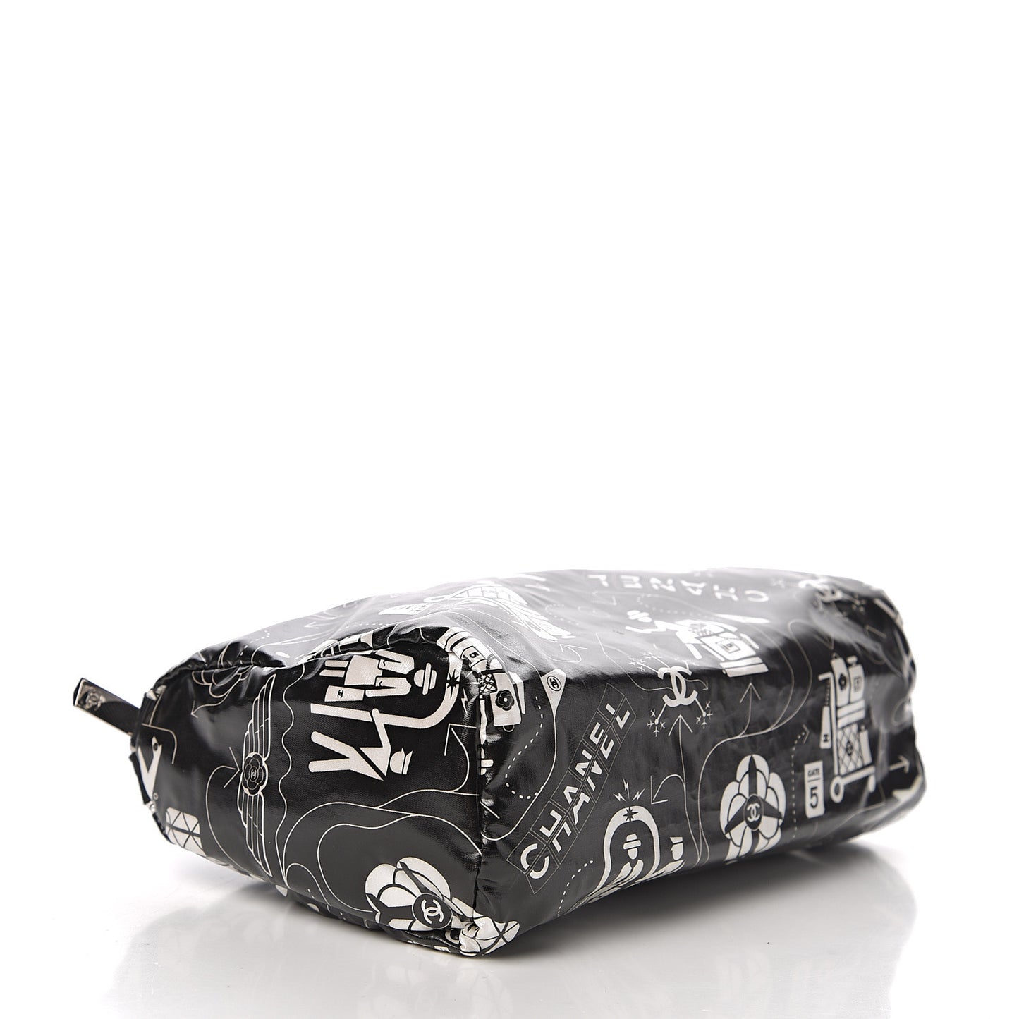 Coated Canvas Airline Cosmetic Pouch Black White