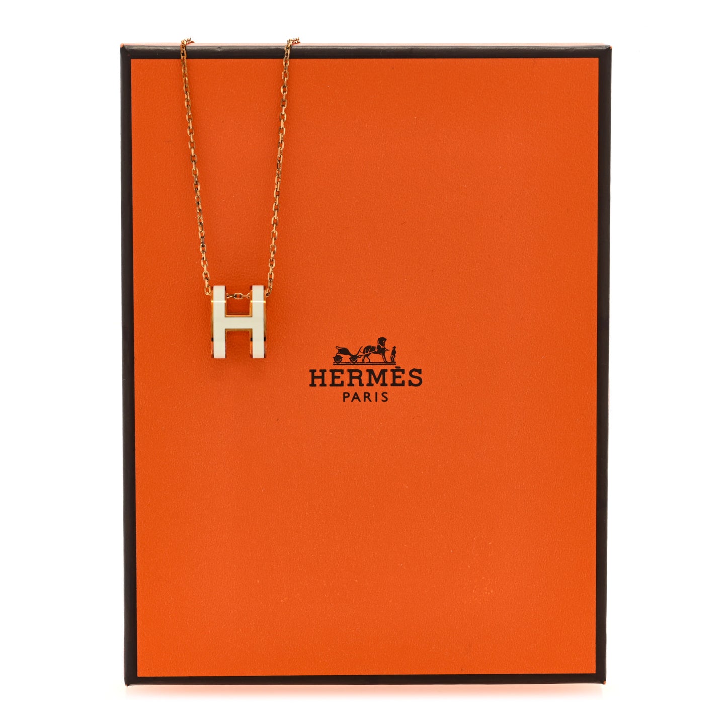 Lacquered Gold Pop H Pendant Necklace White