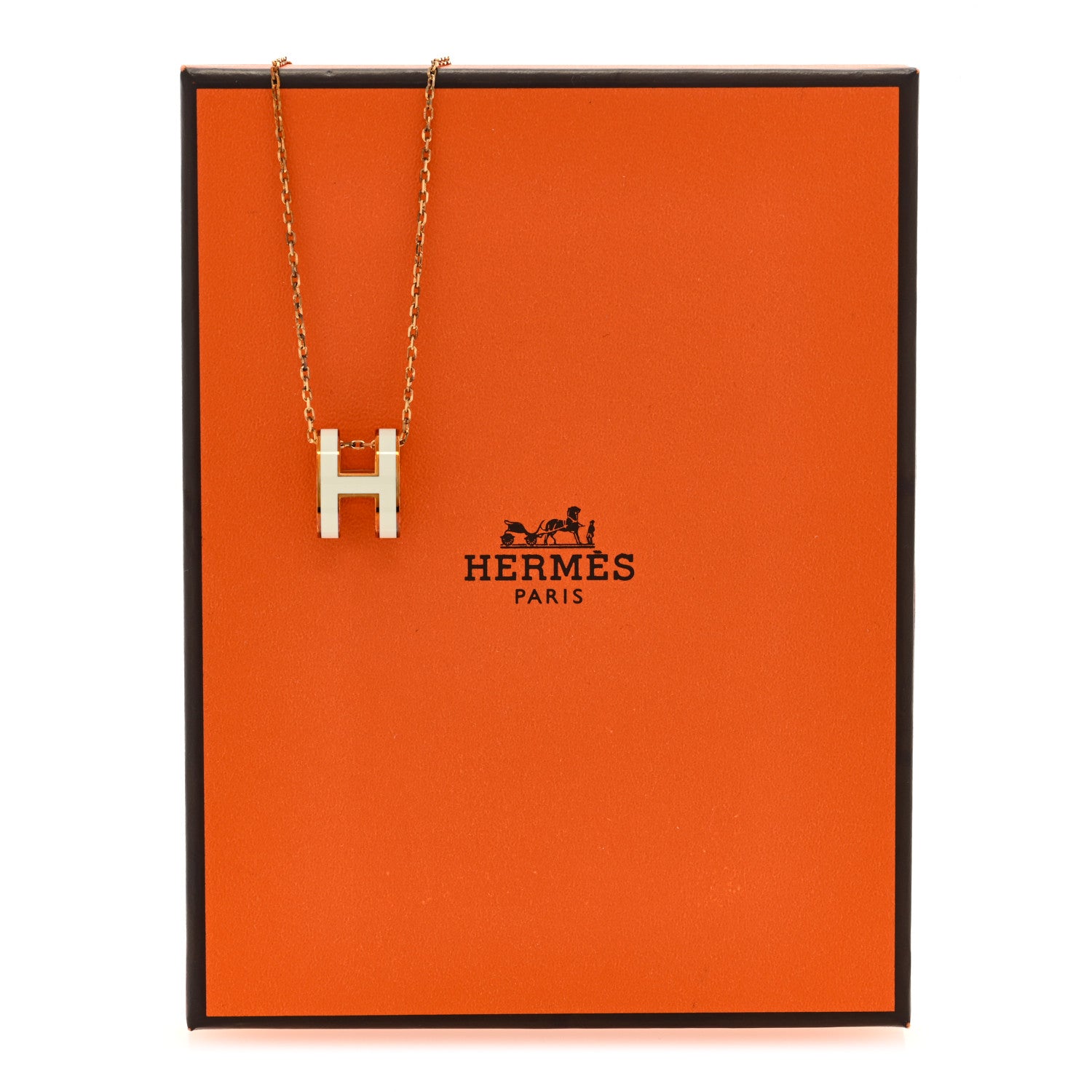 Hermes Lacquered Gold Pop H Pendant Necklace White 6 of 6