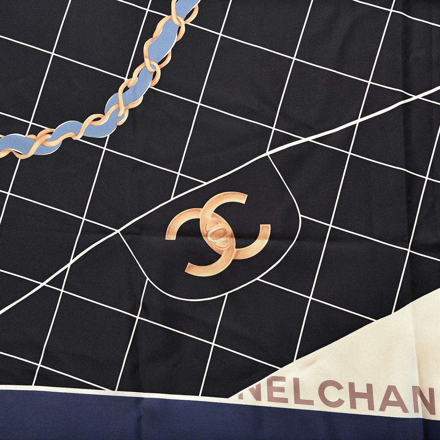 Silk CC Square Scarf Ivory Navy