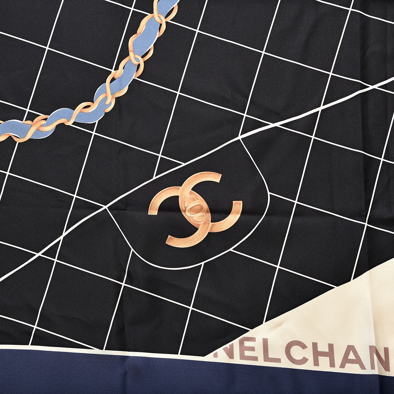 Chanel Silk CC Square Scarf Ivory Navy 2 of 2