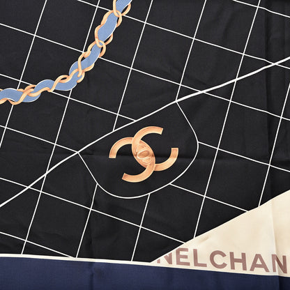 Chanel Silk CC Square Scarf Ivory Navy 2 of 2