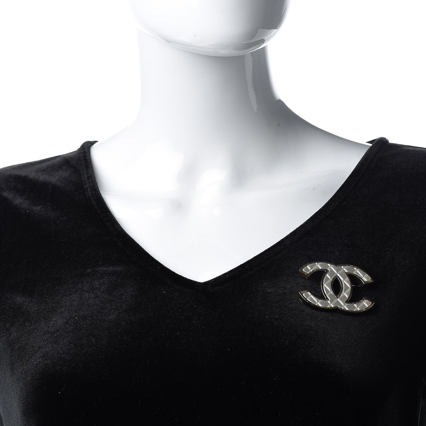 Metal Quilted CC Brooch Silver Gold