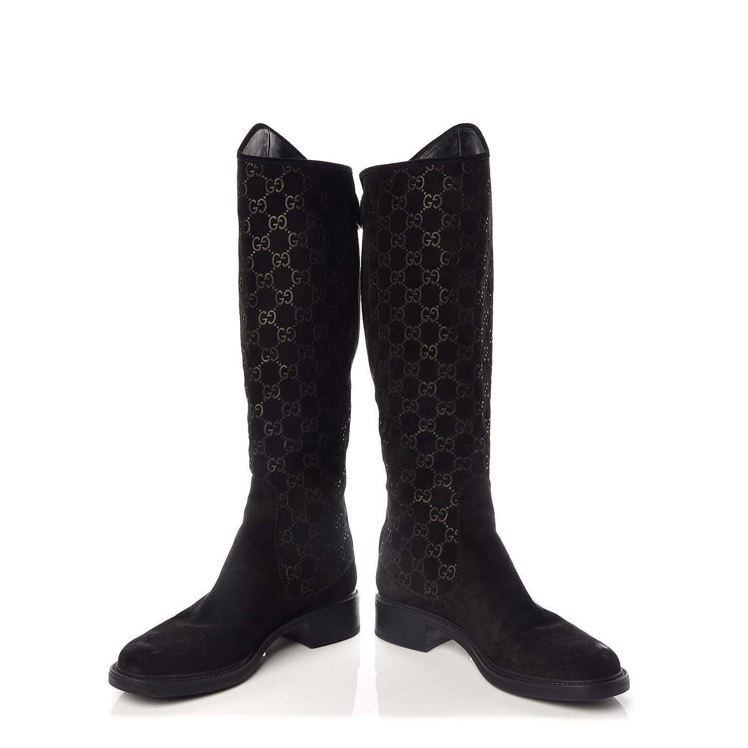 Gucci Suede Softy GG Knee High Riding Boots 37 Black 5 of 11