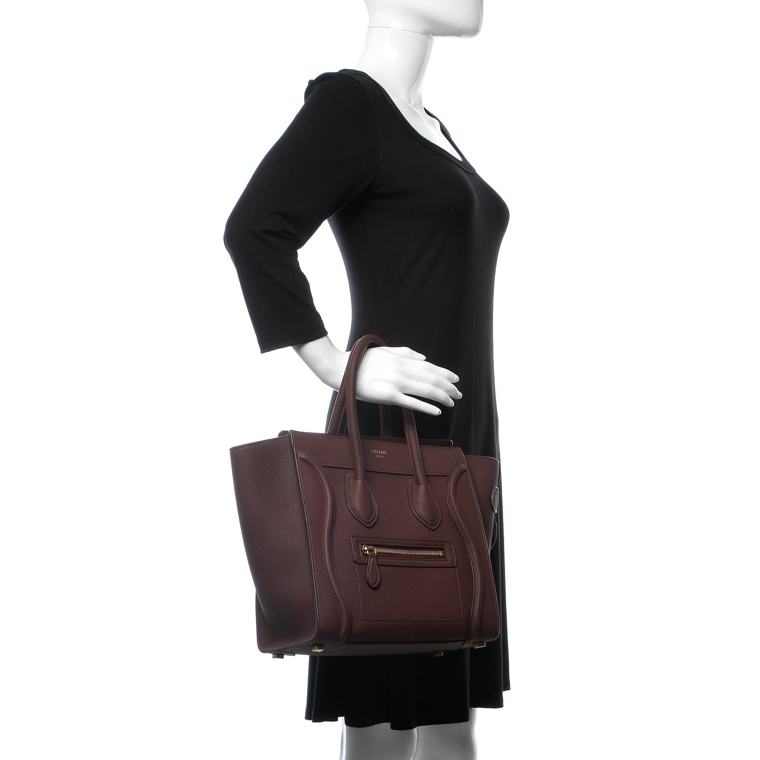 Celine Baby Drummed Calfskin Micro Luggage Burgundy 2 of 9