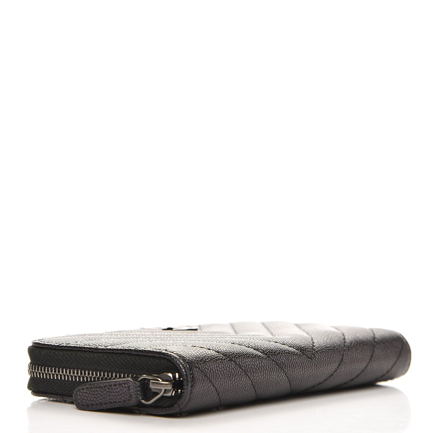 Iridescent Caviar Chevron Quilted Small Zip Around Wallet Black