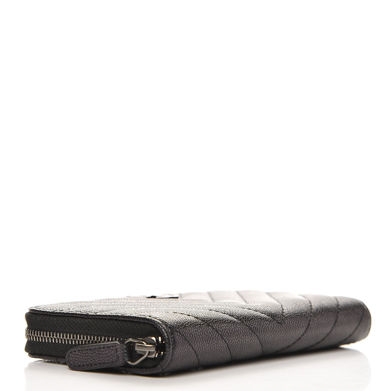Chanel Iridescent Caviar Chevron Quilted Small Zip Around Wallet Black 4 of 9