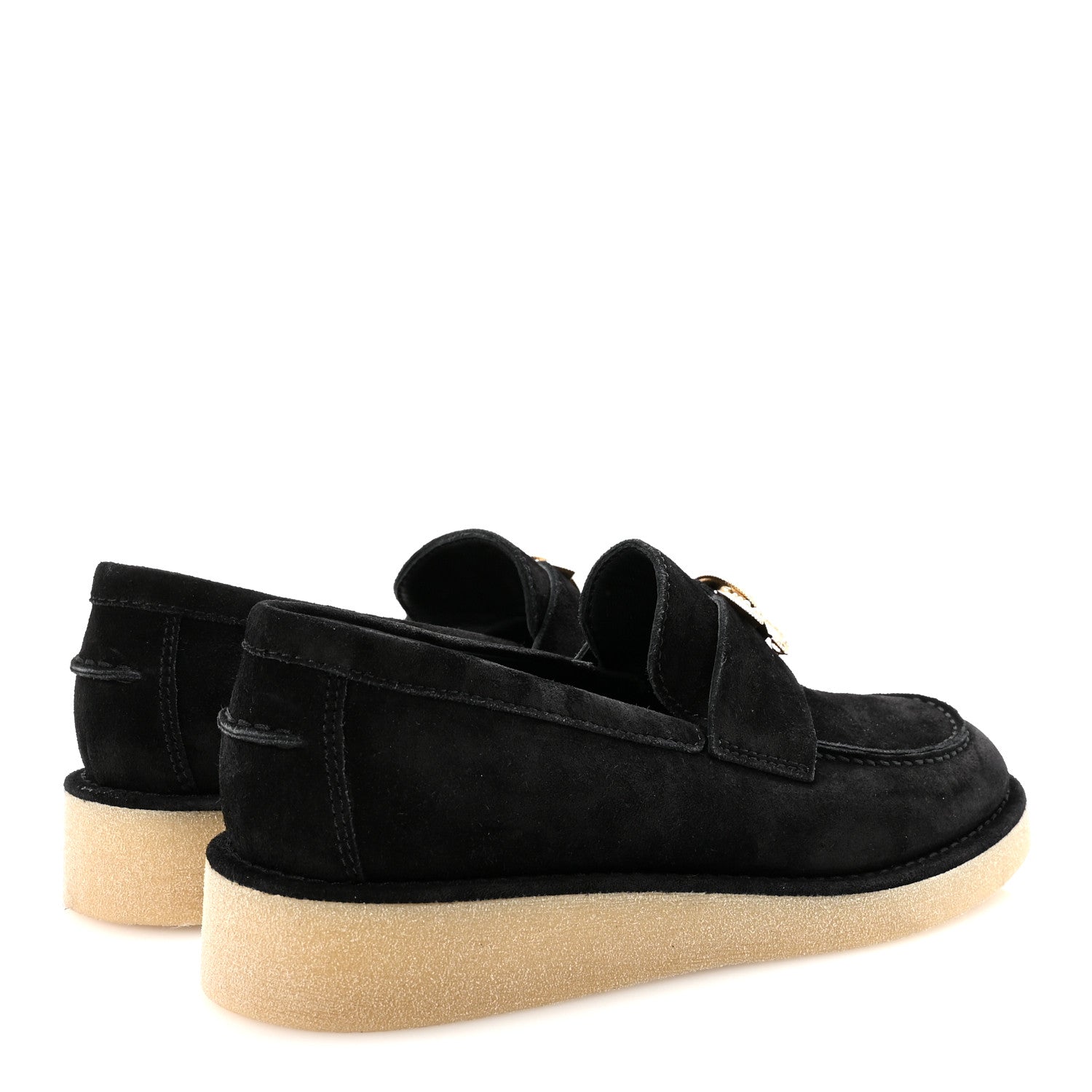 Chanel Suede Calfskin Pearl CC Moccasin Loafers 40 Black 5 of 9