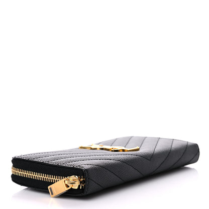 Saint Laurent Grain De Poudre Matelasse Chevron Monogram Zip Around Wallet Black 4 of 7