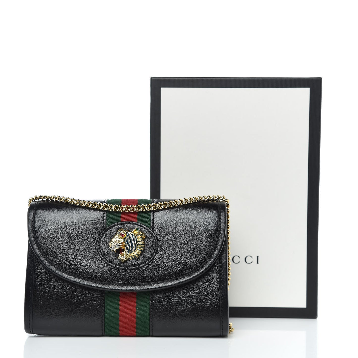 Textured Calfskin Web Mini Rajah Slim Flap Shoulder Bag Black