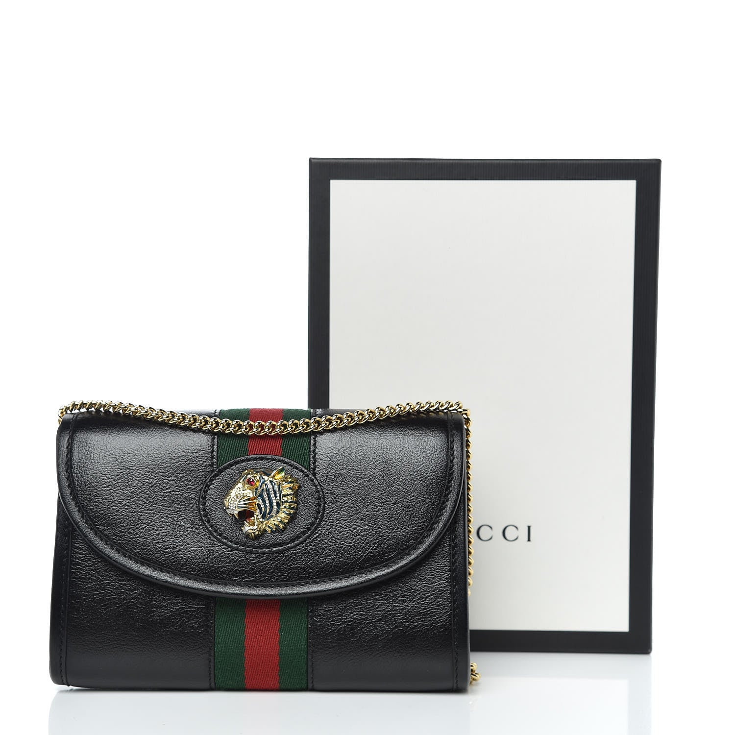 Gucci Textured Calfskin Web Mini Rajah Slim Flap Shoulder Bag Black 11 of 11