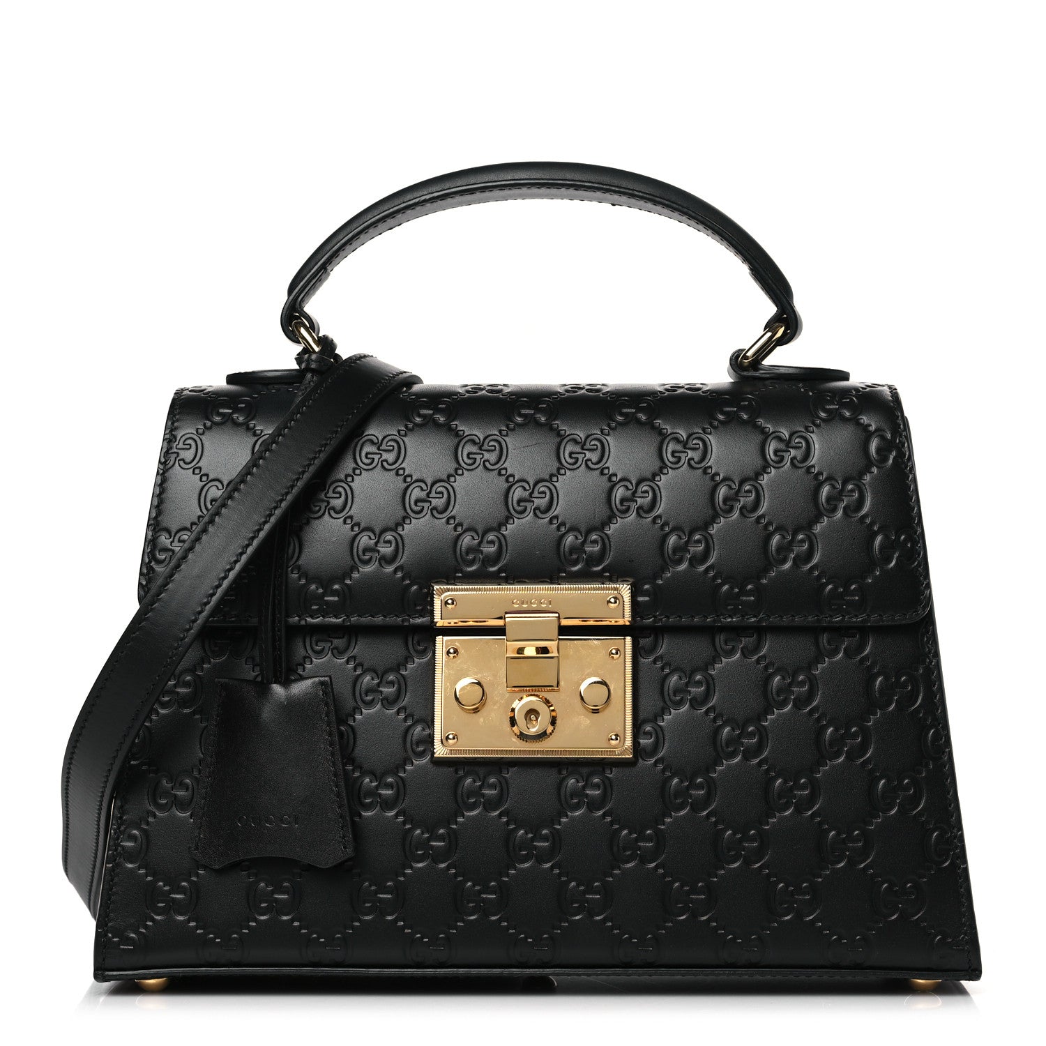 Gucci Guccissima Signature Small Padlock Top Handle Bag Black 1 of 9