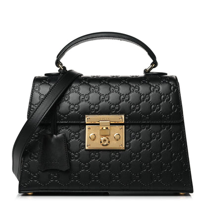 Gucci Guccissima Signature Small Padlock Top Handle Bag Black 1 of 9