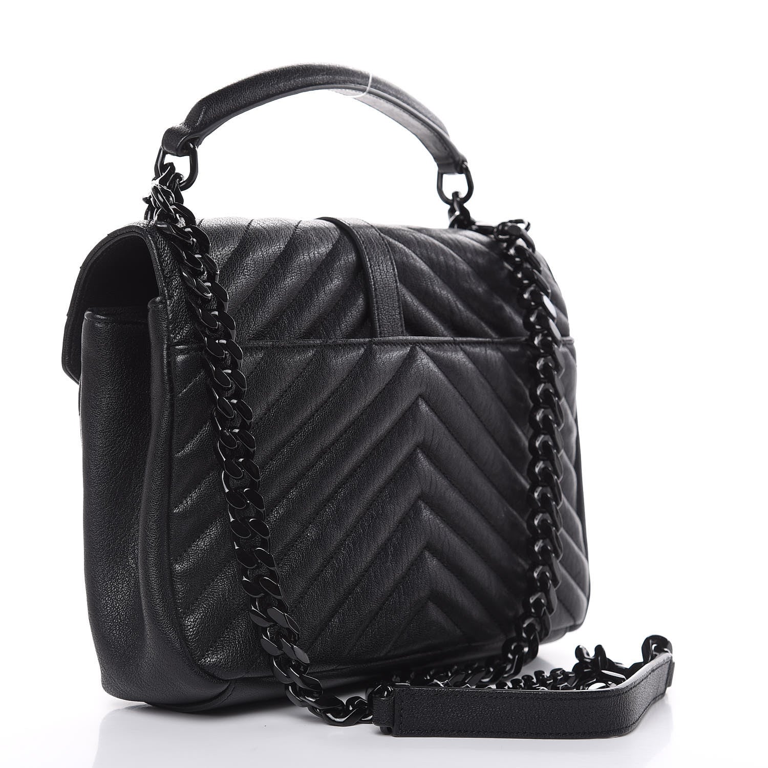Saint Laurent Sheepskin Matelasse Chevron Monogram Medium College Bag Black 3 of 13