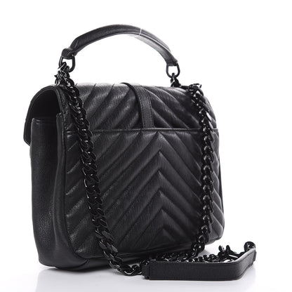 Saint Laurent Sheepskin Matelasse Chevron Monogram Medium College Bag Black 3 of 13