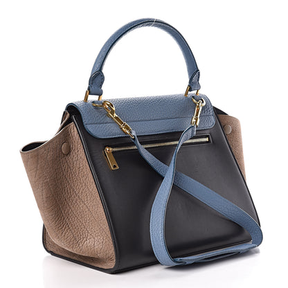 Celine Bullhide Calfskin Grained Nubuck Small Tri-Color Trapeze Medium Blue 3 of 12
