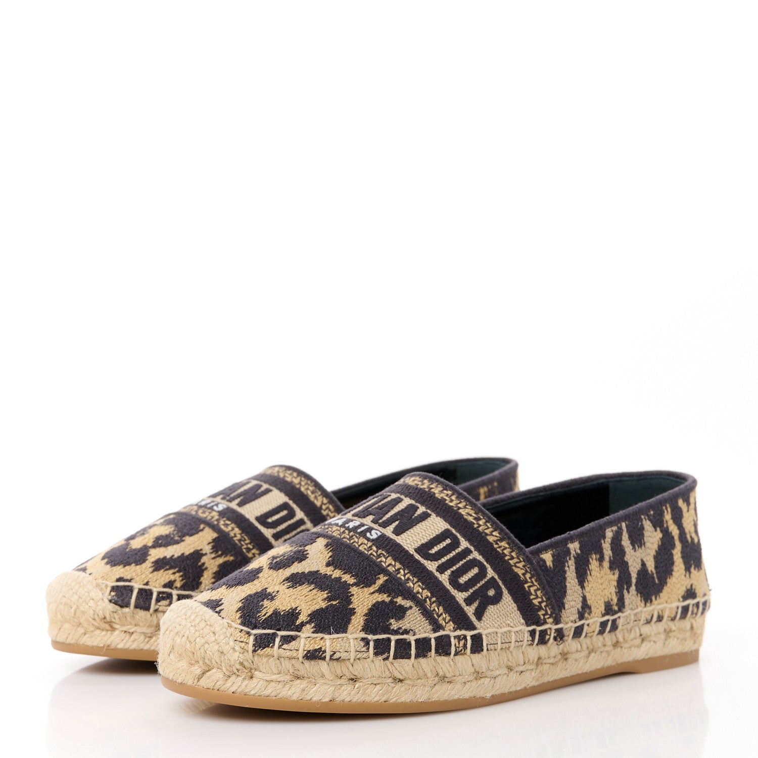 Christian Dior Cotton Embroidered Leopard Print Granville Espadrille 35 Natural 3 of 9