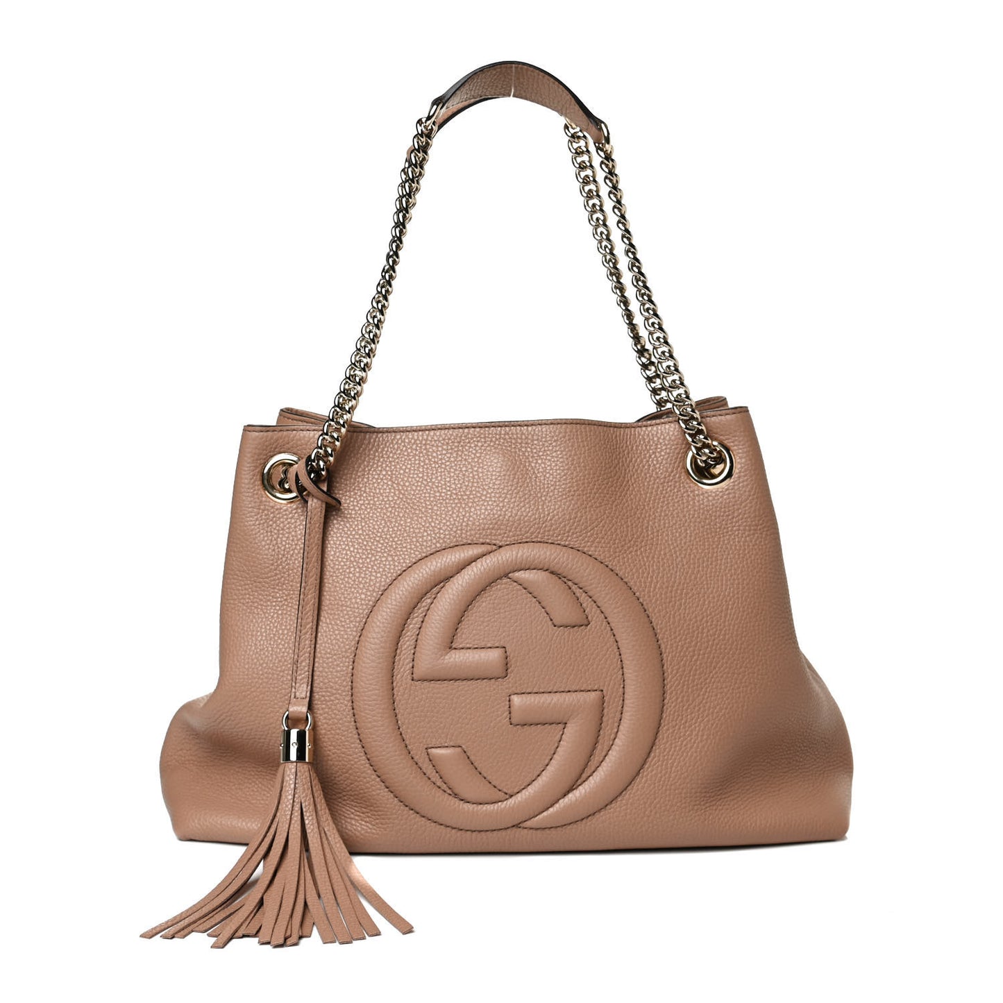 Pebbled Calfskin Medium Soho Chain Shoulder Bag Camelia