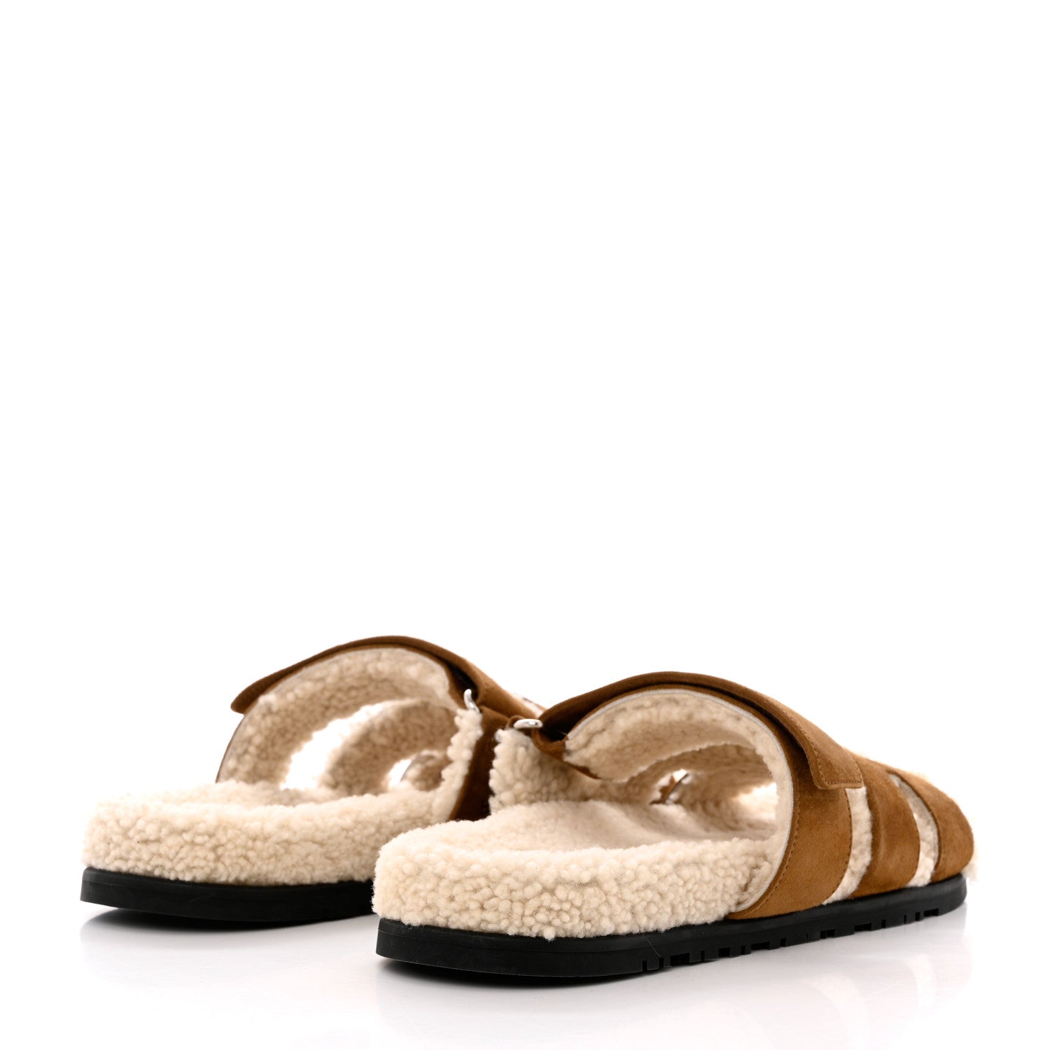 Hermes Suede Goatskin Woolskin Mens Chypre Sandals 43.5 Brun Fume Ecru 4 of 9