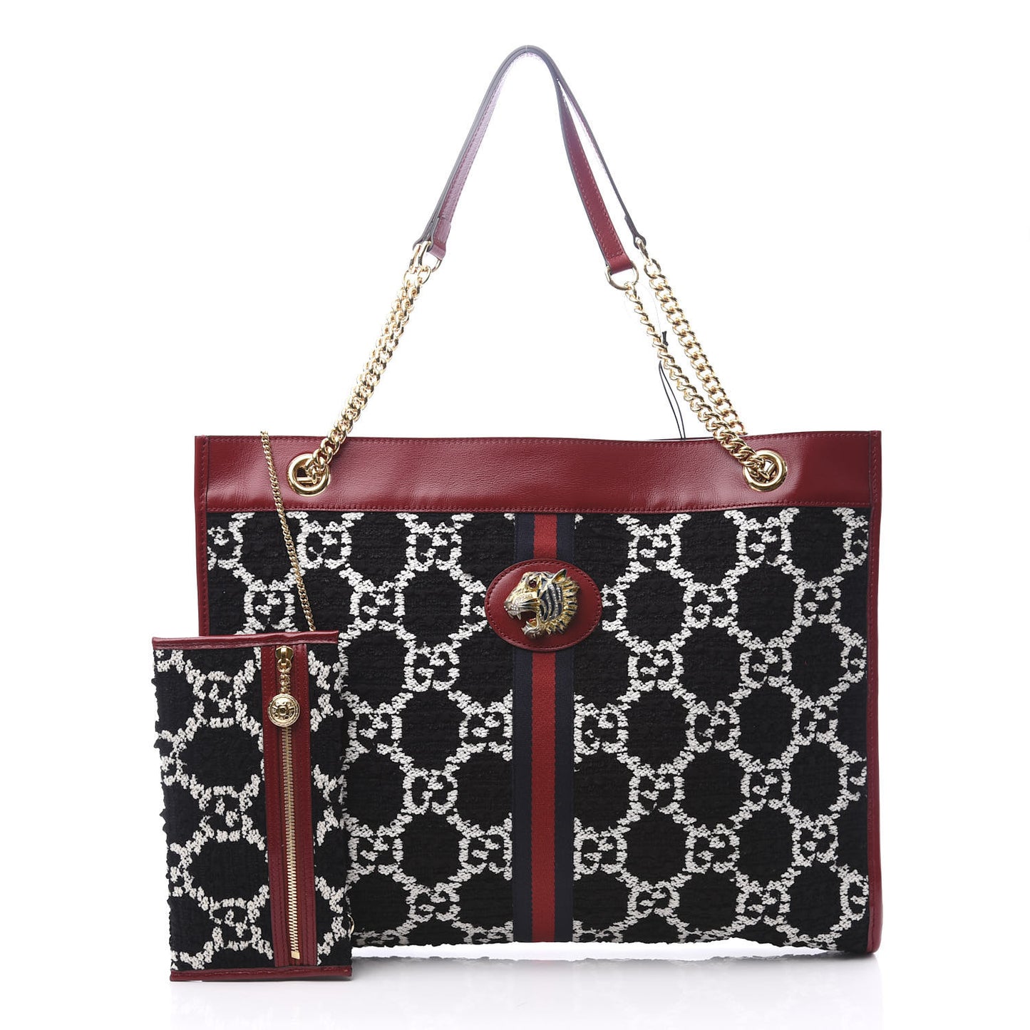Tweed GG Monogram Large Rajah Chain Tote Romantic Cherry Black White