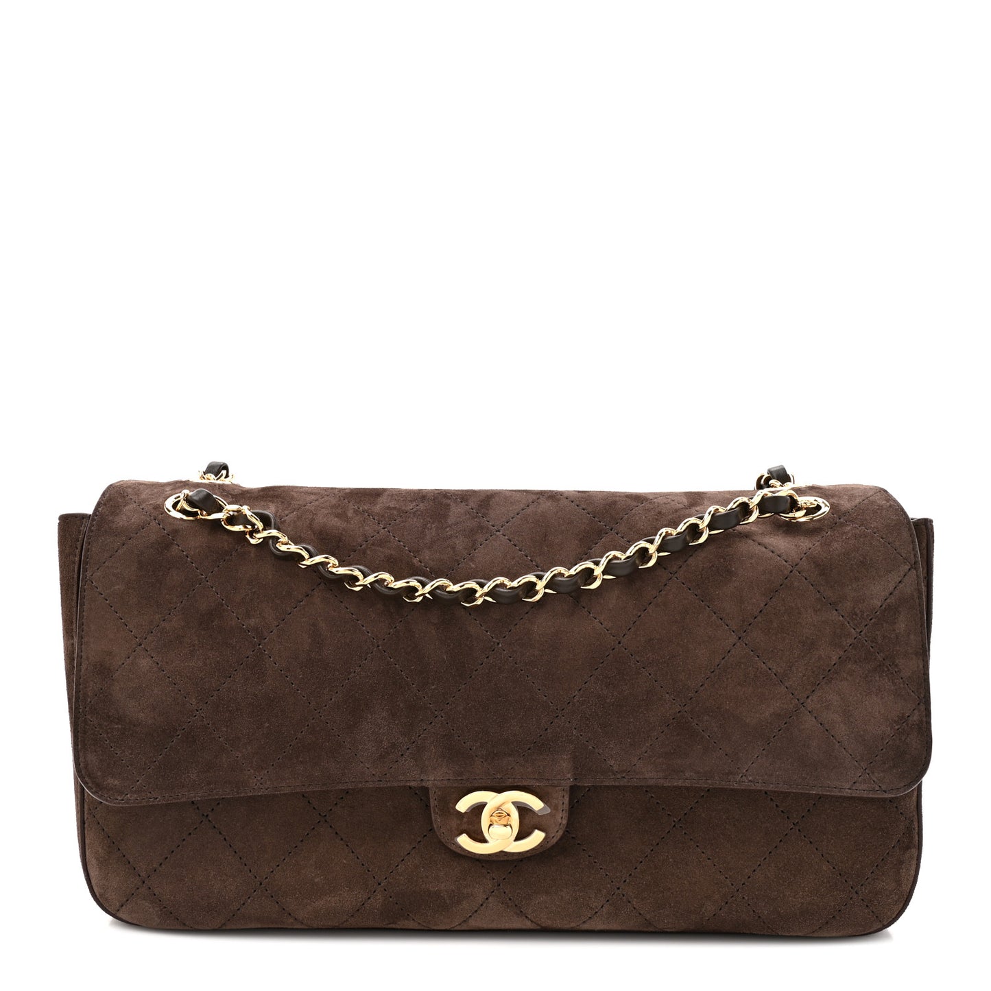 Suede Calfskin Small Souplissimo Maxi Flap Dark Brown
