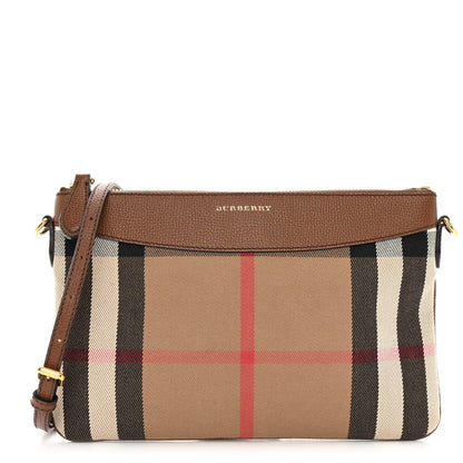 Burberry House Check Derby Peyton Crossbody Clutch Bag Tan 1 of 10
