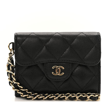 Chanel Caviar Quilted Flap Card Holder Chain Wristlet Black 1 of 8