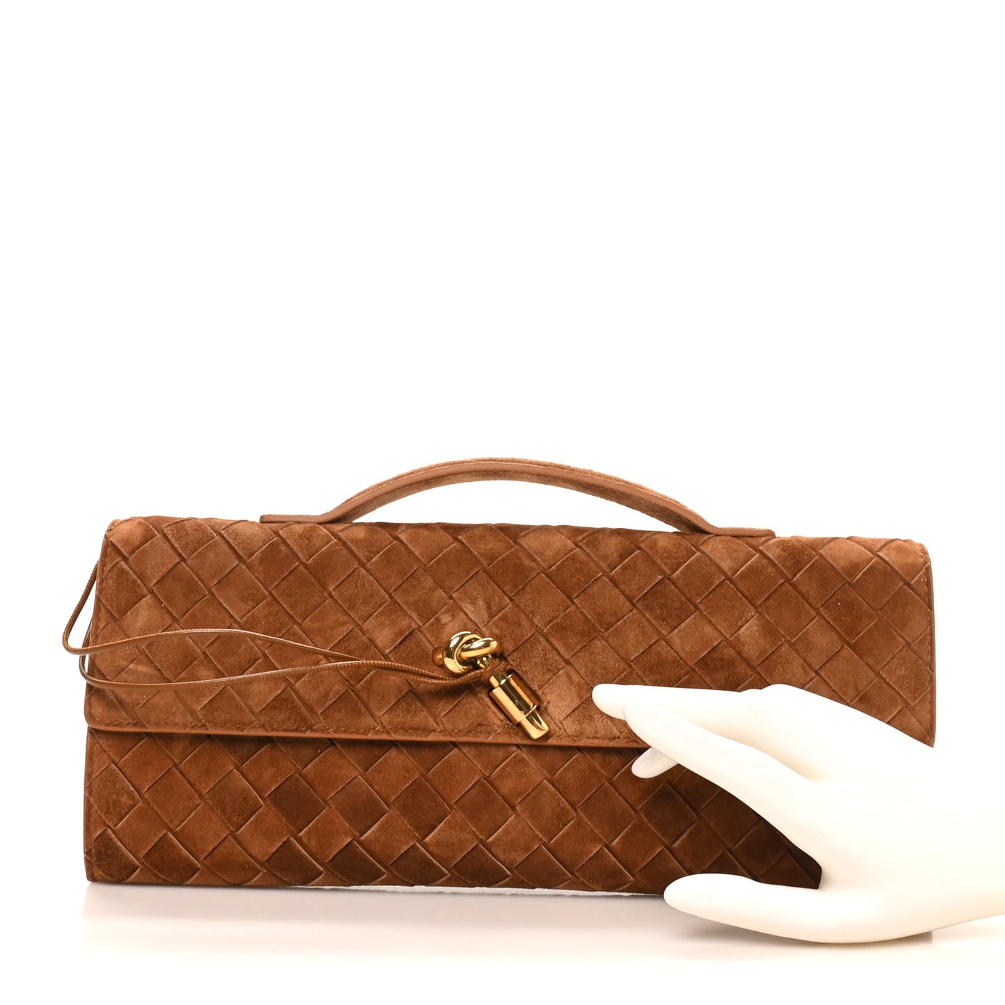 Suede Intrecciato Long Andiamo Top Handle Clutch Amber