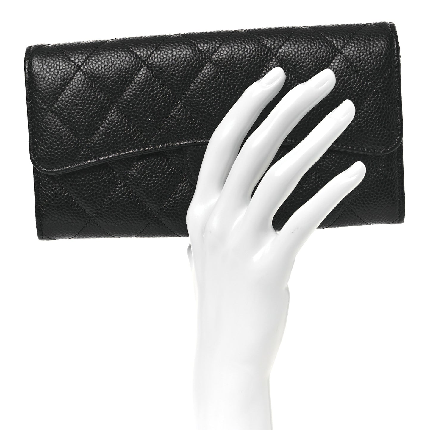 Caviar Quilted Large Gusset Flap Wallet Black