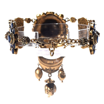 Gucci Metal Resin Pearl Lion Head Bracelet Aged Gold Blue 2 of 4