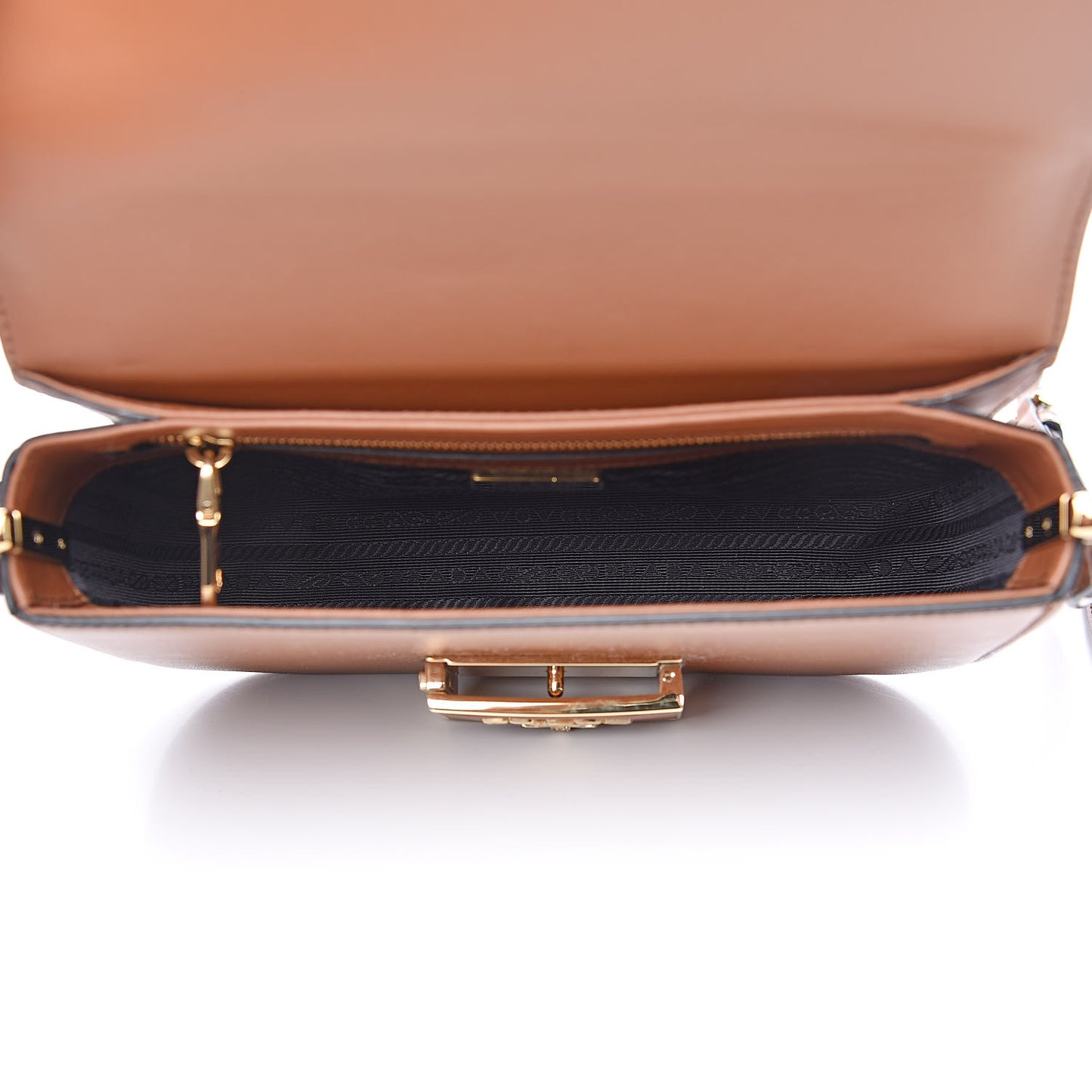 Saffiano Lux Embleme Flap Shoulder Bag Cognac