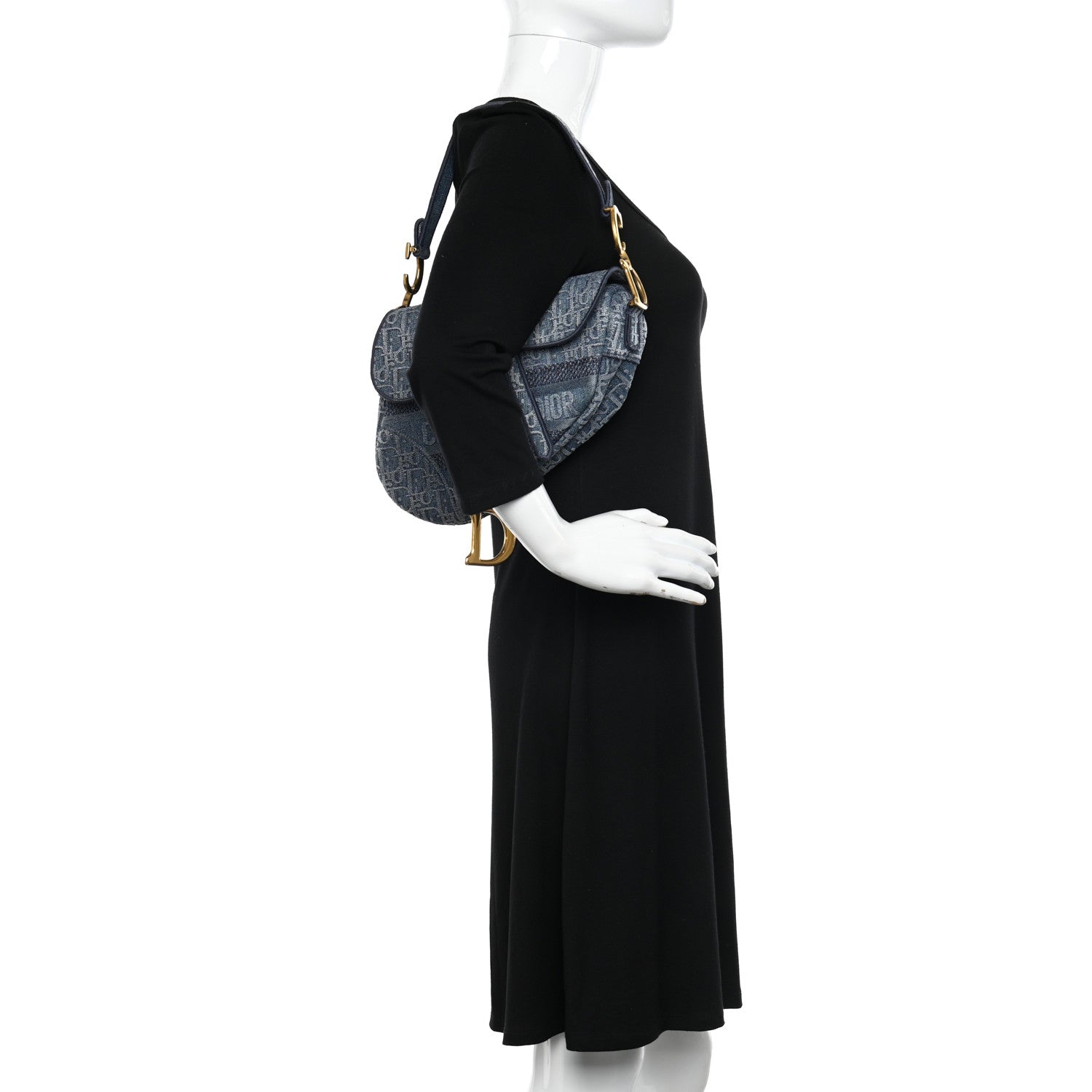 Christian Dior Oblique Embroidered Saddle Bag Denim Blue 2 of 10