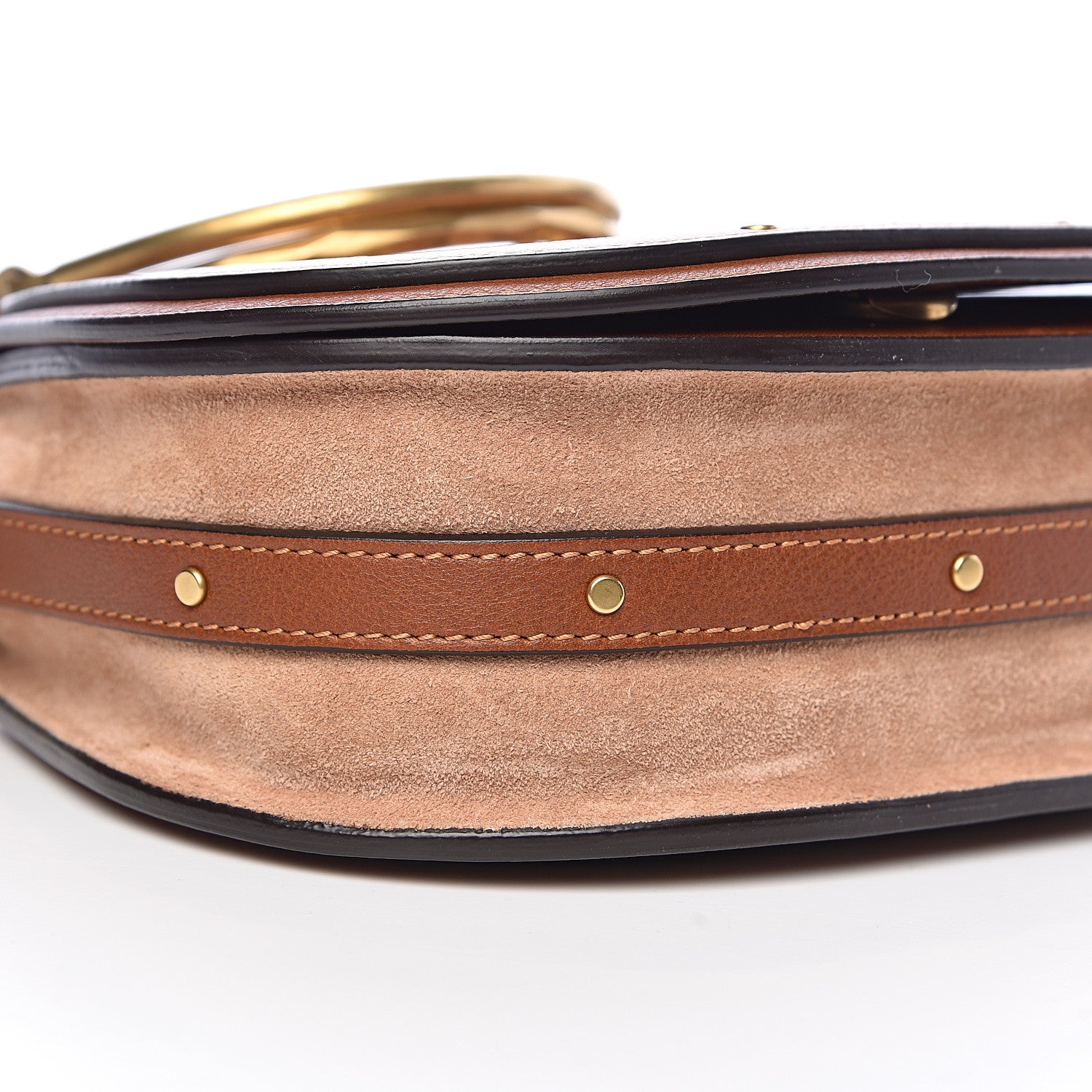 Chloe Calfskin Suede Floral Patchwork Small Nile Bracelet Bag Caramel 9 of 10