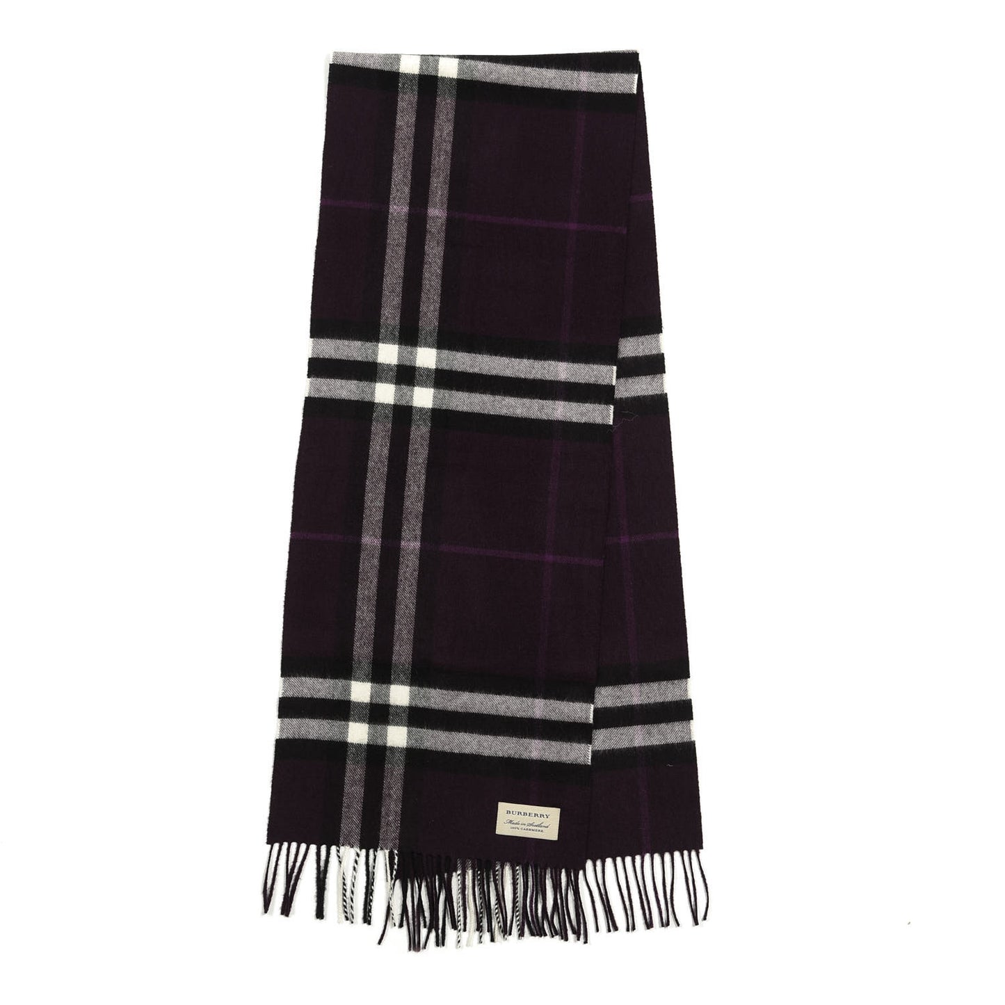 Cashmere Giant Check Fringe Scarf Purple